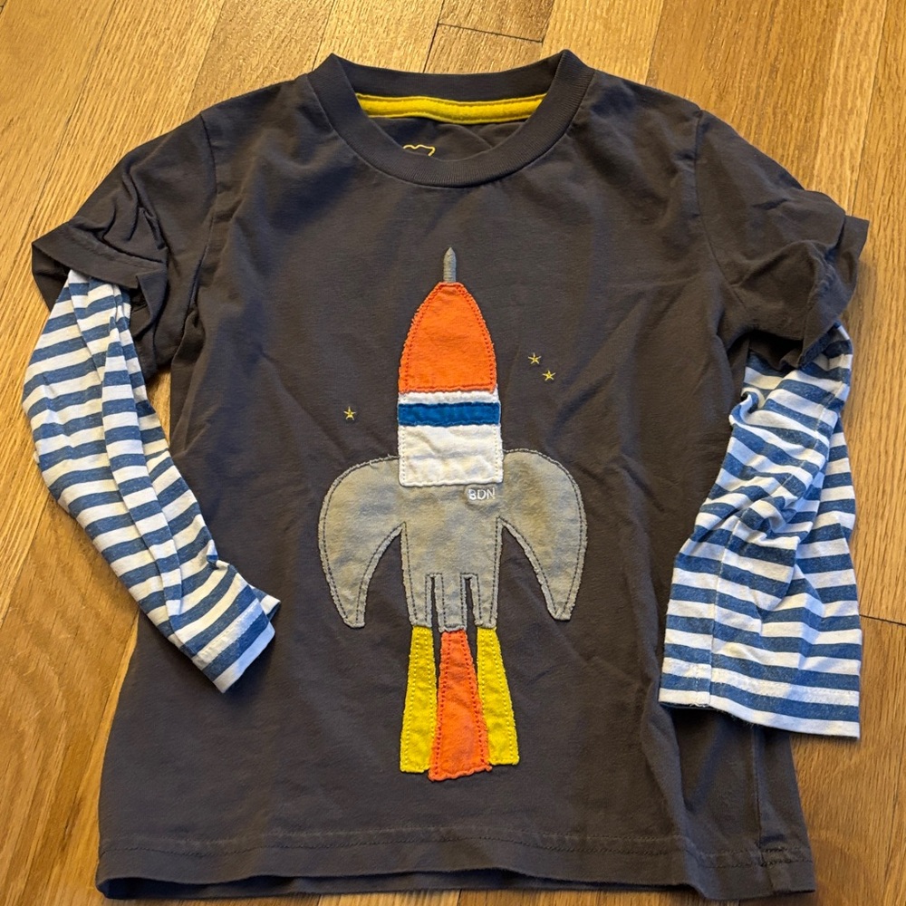 Mini Boden Rocket Long Sleeve Shirt - Gray and Blue